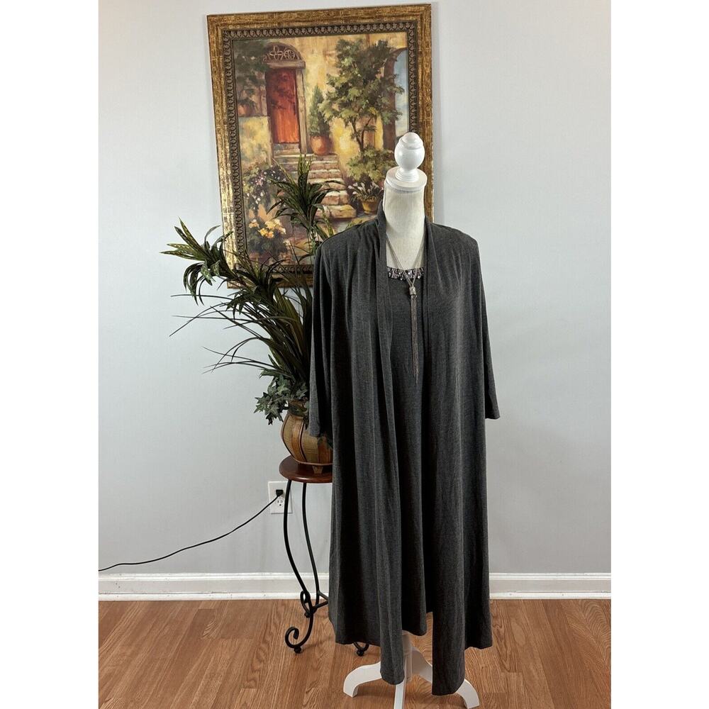 Forever Plus Women's Gray Dress Draped Front Size 2X 3/4 Sleeves Round Neck